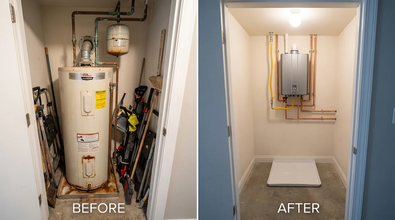 Tank water heater versus wall-mounted tankless unit comparison for Anza, CA homeowners