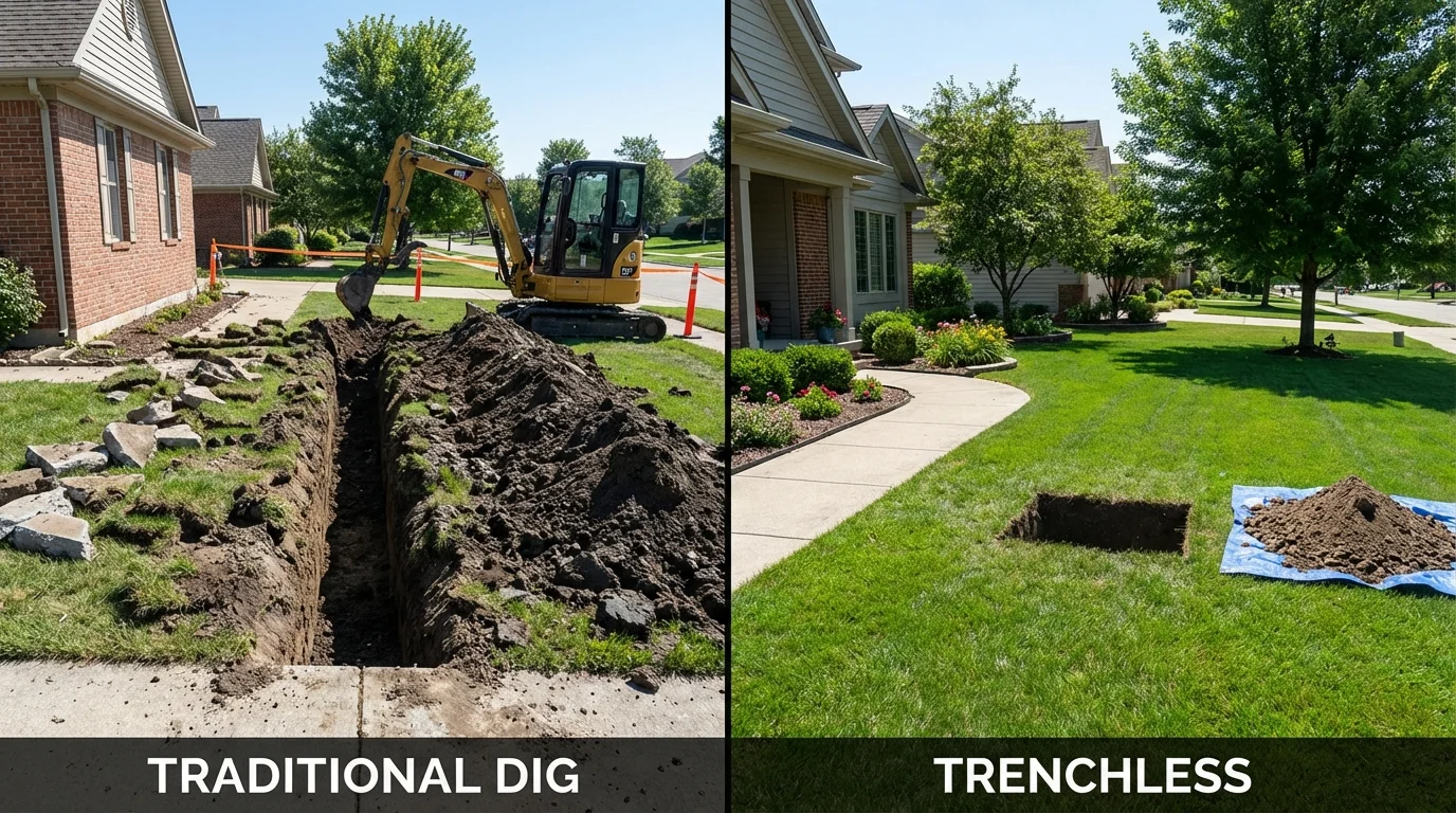 Trenchless sewer repair with minimal yard damage versus traditional excavation in Anza, CA